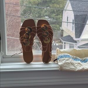 Tory Burch Brown Sandals with Gold Circles